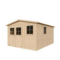 HOLZ-GARTENHAUS MIT IMPRÄGNIERTEM BODEN - H226x418x320 cm/12 m² - M336+336G - Beige, Holz (324/232/395cm) - Timbela