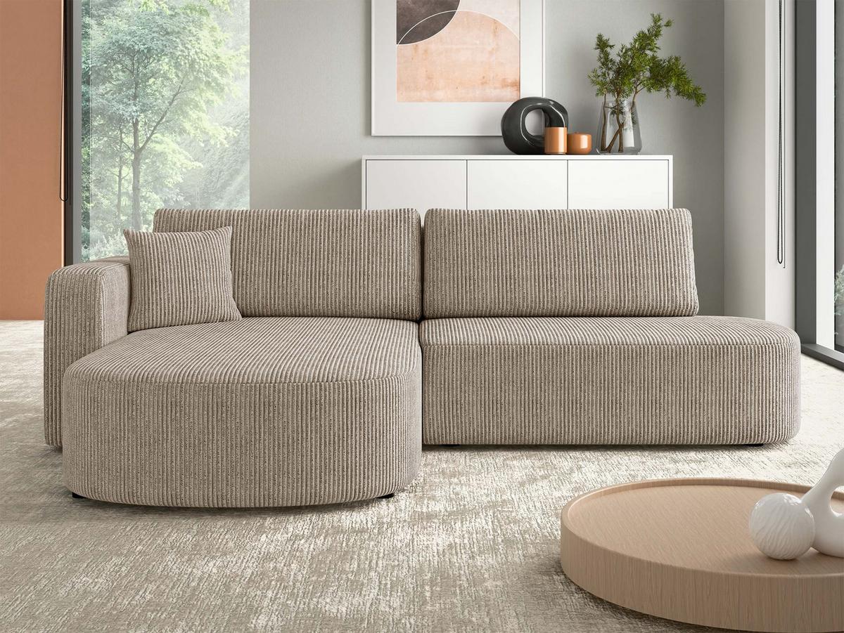 ECKSOFA Zerte Cord, Seite: Links - Beige/Schwarz, Holz/Kunststoff (252/175cm) - MIRJAN24