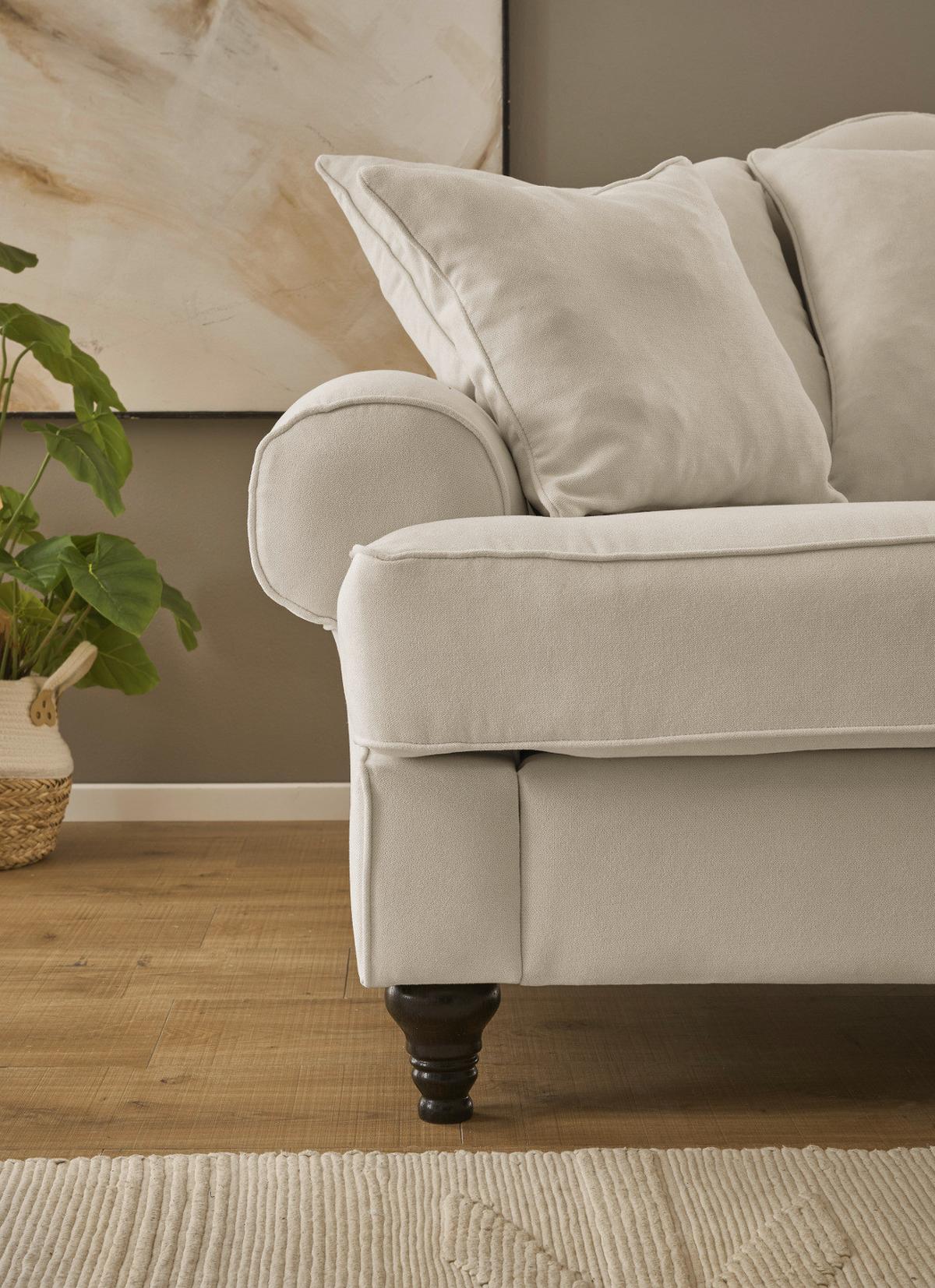 SOFA beige Landhaus, Couch 2-Sitzer 170 cm - Beige, Holz/Textil (170/95/100cm) - Furn.Design