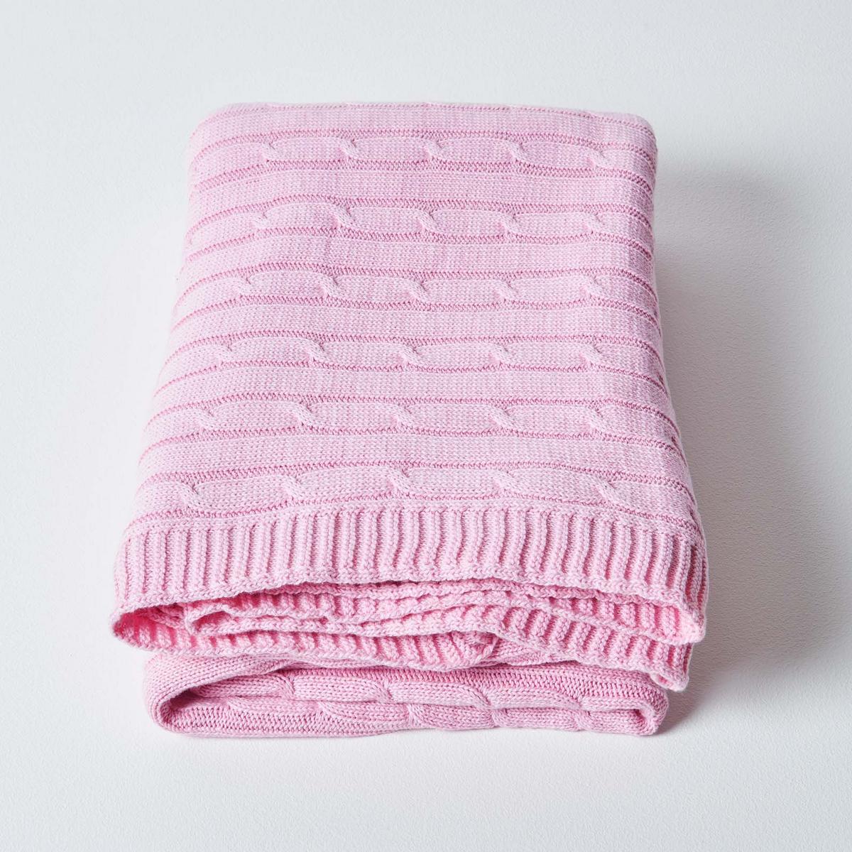 STRICKDECKE 130/170 cm, Baumwolle mit Zopfmuster - Rosa, Textil (130/170cm) - Homescapes