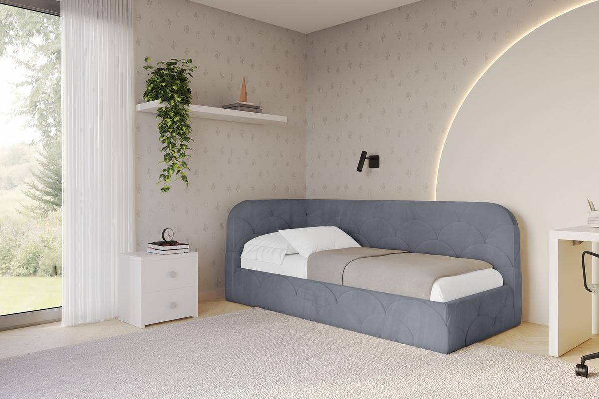 EINZELLBETT Jugendbett mit Bettkasten, Rechts - ELRY 100x200 Grau - Blaugrau, Holzwerkstoff/Textil (100/200cm) - ALTDECOR