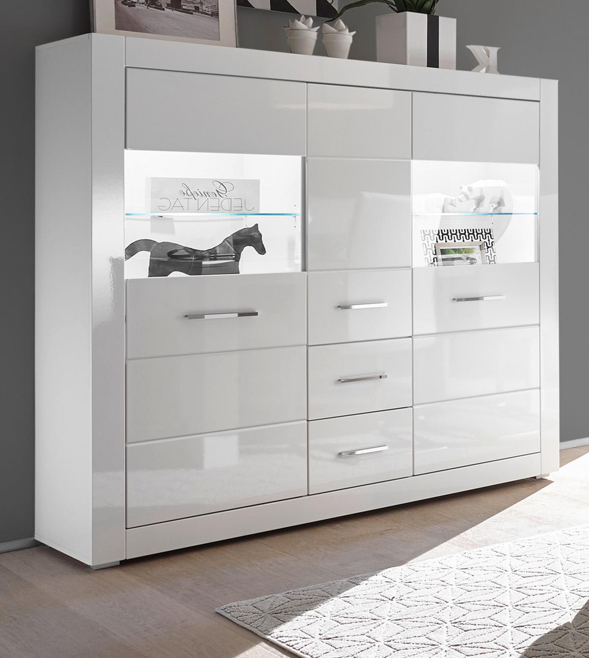 HIGHBOARD weiß Hochglanz 149 cm, Kommode mit viel Stauraum - Chromfarben/Weiß Hochglanz, Holzwerkstoff/Kunststoff (149/142/42cm) - Furn.Design