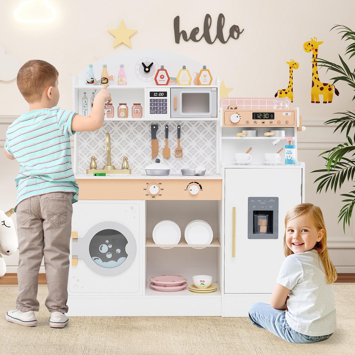 SPIELKÜCHE Weiß - Weiß, Holzwerkstoff (106/105/30cm) - COSTWAY