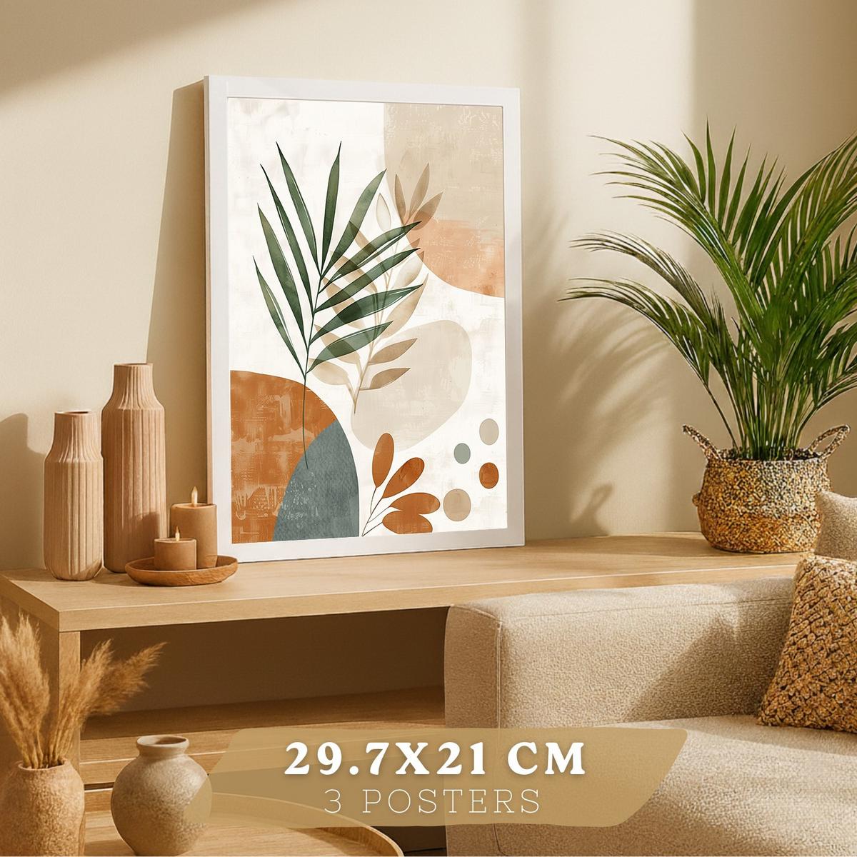 POSTER 3er Kunstdruck-Set Wandbilder Floral Abstrakt modern Wohnzimmer Deko, Schlafzimmer, Küche, Badezimmer Weißer Rahmen A3 - Weiß, Papier (29.7/1/42cm) - Nacnic