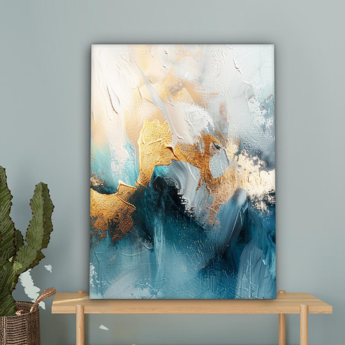 LEINWANDBILD Abstrakt - Kunst - Gold - Blau Wandbild Wohnzimmer 60x80 cm - Petrol, Textil (60/80cm) - MuchoWow