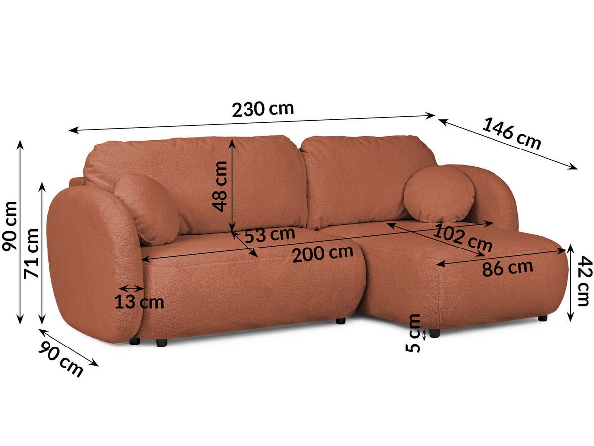 ECKSOFA Candy mit Schlaffunktion Terrakotta Bouclé-Stoff - Ottomane rechts - Rostfarben/Terracotta, Holz/Kunststoff (146/230cm) - S-Style Möbel