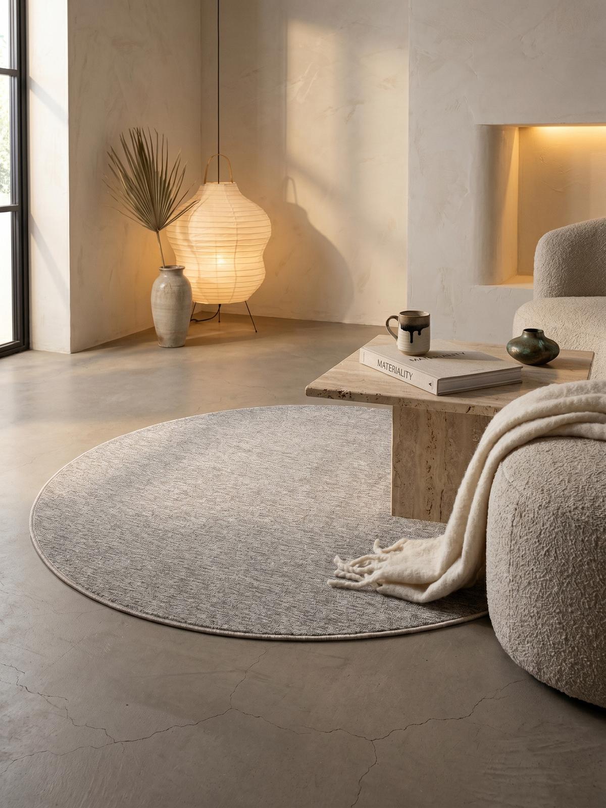 TEPPICH Kurzflor AMMER in Beige, einfarbig, Ø 120 cm - Beige, Textil (120/120cm) - KADIMA DESIGN