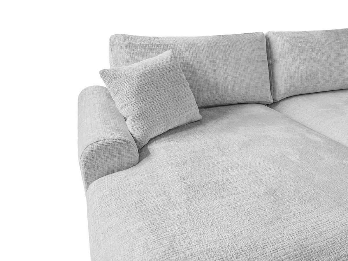 ECKSOFA Melvano mit Schlaffunktion und Bettkasten im Japandi-Stil aus weichem Hellgrau Chenille-Stoff - Hellgrau/Schwarz, Holz/Kunststoff (145/240cm) - S-Style