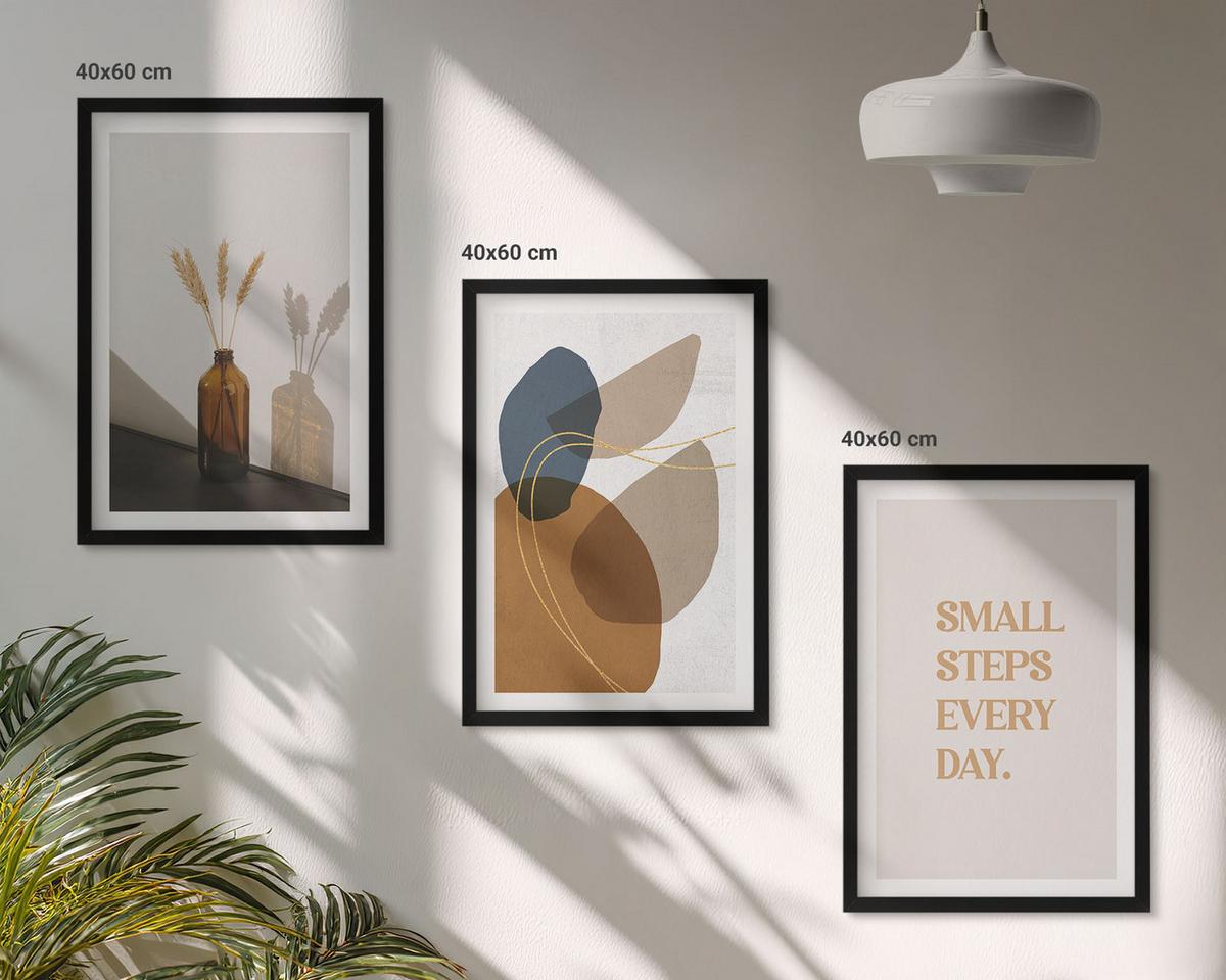 BILDER SET 3er Set - 40x60 cm Schwarzer Rahmen - Set abstrakter Formen - Schwarz, Kunststoff (40/60cm) - TULUP