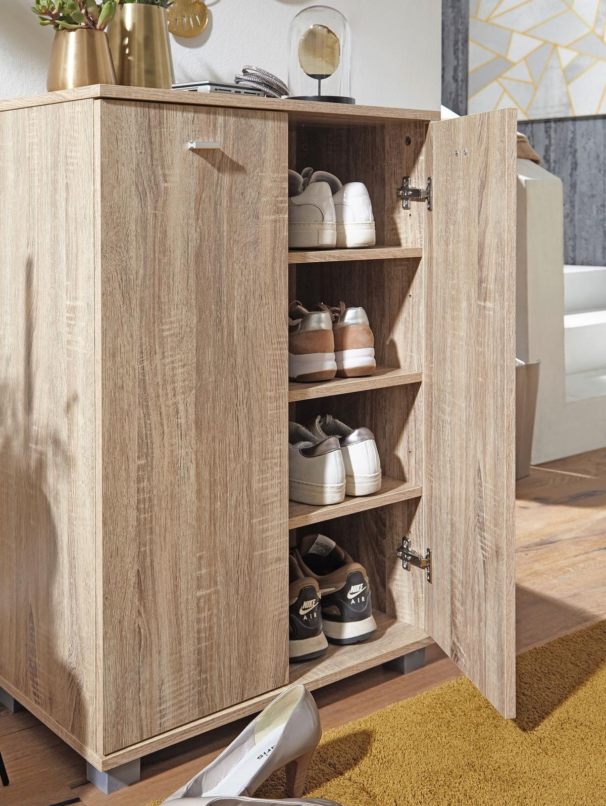 SCHUHSCHRANK Holz mit 4 Fächern und 2 Türen, Sonoma 60x35x90 cm - Beige/Grau, Kunststoff (60/90/35cm) - KADIMA DESIGN