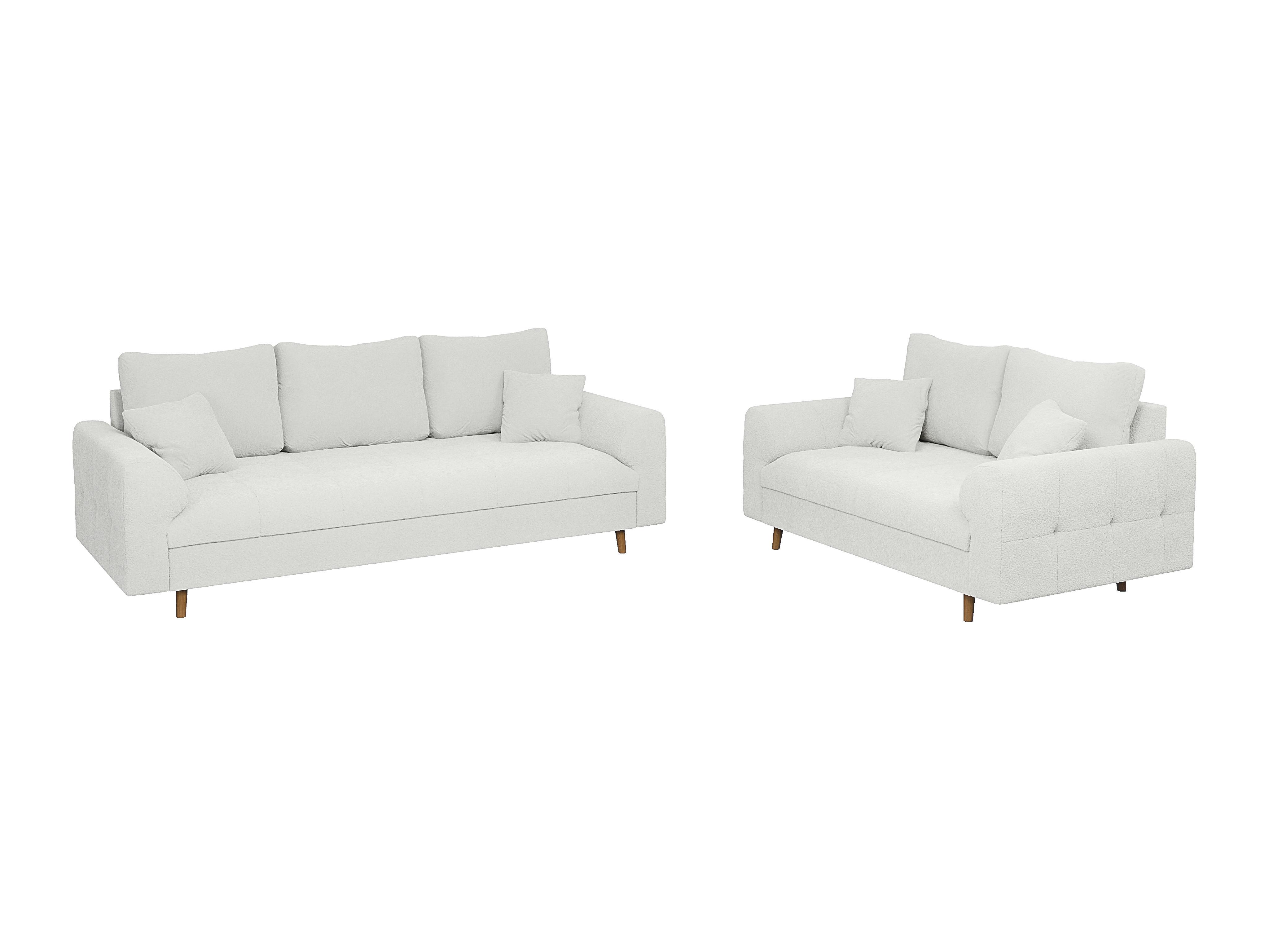 SITZGARNITUR 3+2 Henrik Weiß Boucle - Weiß/Braun, Holz/Textil (210/81/93cm) - S-Style Möbel