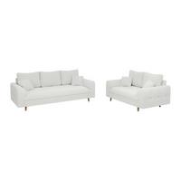 SITZGARNITUR 3+2 Henrik Weiß Boucle - Weiß/Braun, Holz/Textil (210/81/93cm) - S-Style Möbel