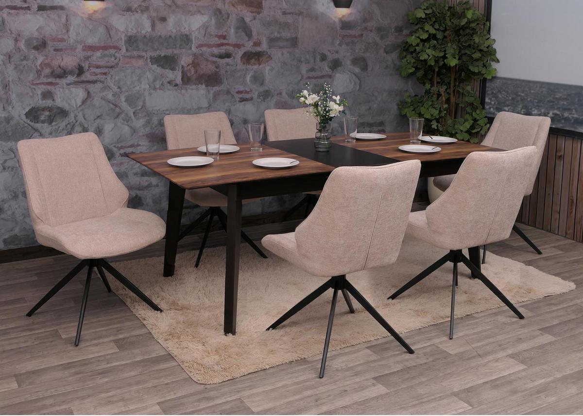 ESSZIMMERSTUHL Schwarz, Beige 6er-Set - Beige/Schwarz, Textil (55/88/62cm) - MCW