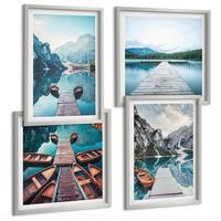 BILDER SET 4er Set - 50x50 cm & 40x60 cm Silberner Rahmen - Holzstege am See, Boote - Silberfarben, Kunststoff (50/50cm) - TULUP