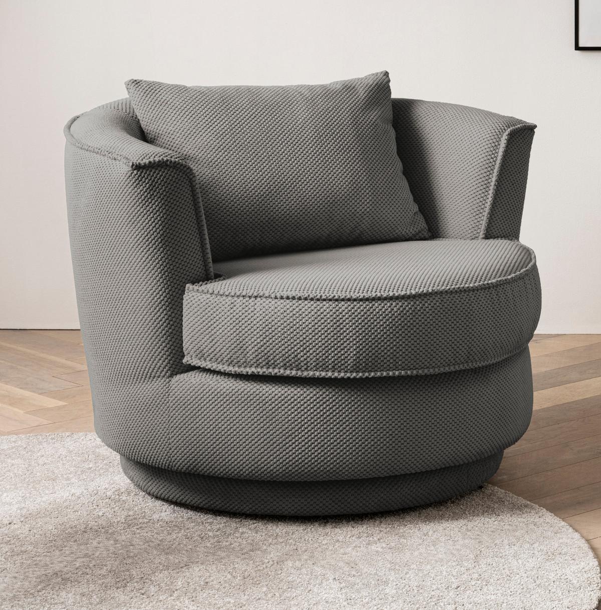 DREHSESSEL grau Web-Velours, Sessel 360° drehbar inklusive Kissen - Grau, Kunststoff/Textil (95/77/95cm)