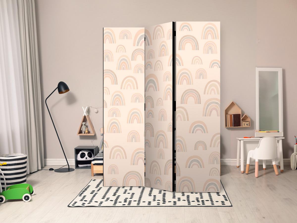 PARAVENT Akustik 3-tlg 135x172 cm Regenbogen Boho-Stil - Beige, Holz/Textil (135/172/3cm) - Muralo