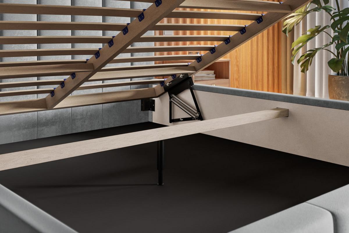 BETT 90x200 - Polsterbett mit Bettkasten und Holzrahmen - Modern Betten - Glatter Kronos-Stoff - Kollektion Tokio, Dunkelgrau - Dunkelgrau, Holz/Textil (90/200cm) - Alpi-Möbel