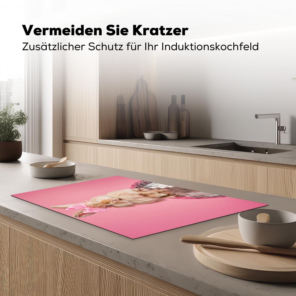 HERDABDECKPLATTE Schleife - Discoball - Kaninchen Induktionsmatte 81x52 cm - Pink, Kunststoff (81/52/0.2cm) - MuchoWow