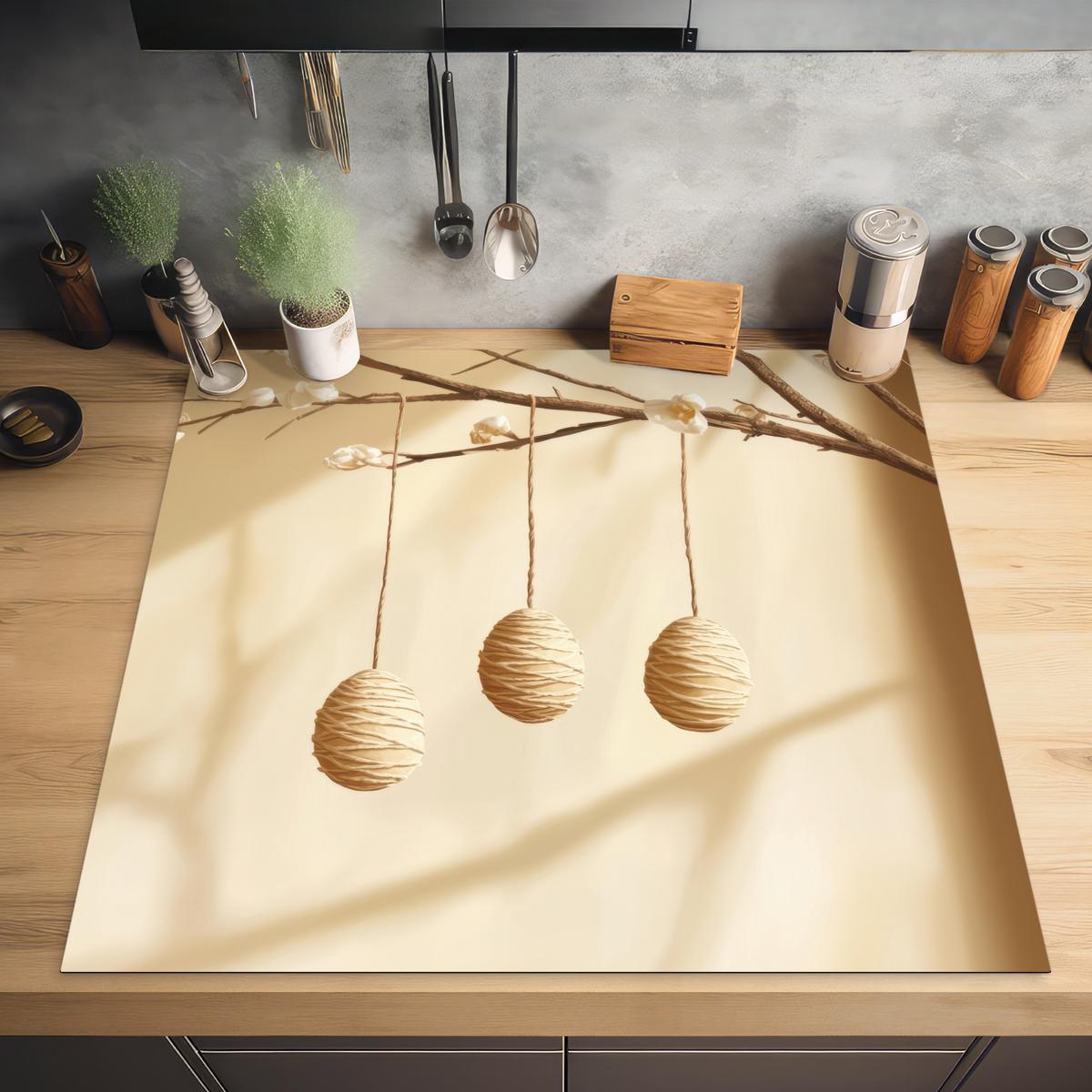 HERDABDECKPLATTE Beige - Osterkuchen - Eier Induktionsmatte 78x78 cm - Beige, Kunststoff (78/78/0.2cm) - MuchoWow
