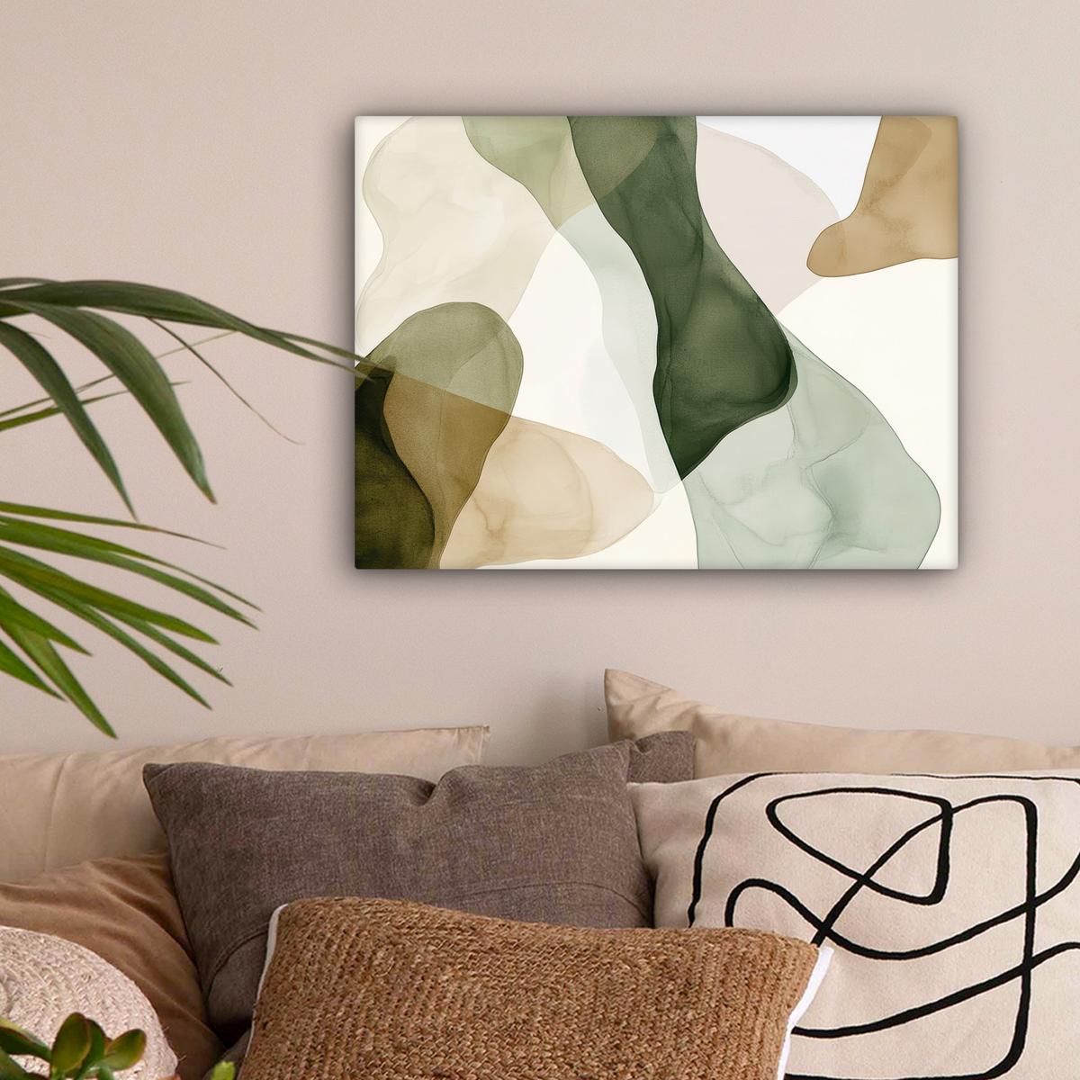 LEINWANDBILD Japandi - Abstrakt - Grün Wandbild 40x30 cm - Salbeigrün, Textil (40/30cm) - MuchoWow