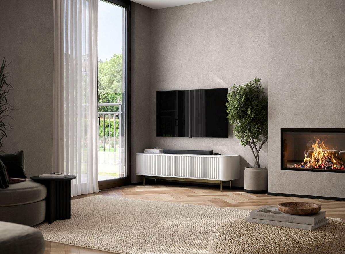 TV-LOWBOARD Aurora in Weiß matt 140 cm mit goldenem Metallrahmen - Goldfarben/Weiß, Holzwerkstoff/Metall (140/44/35cm) - Meble Lindner