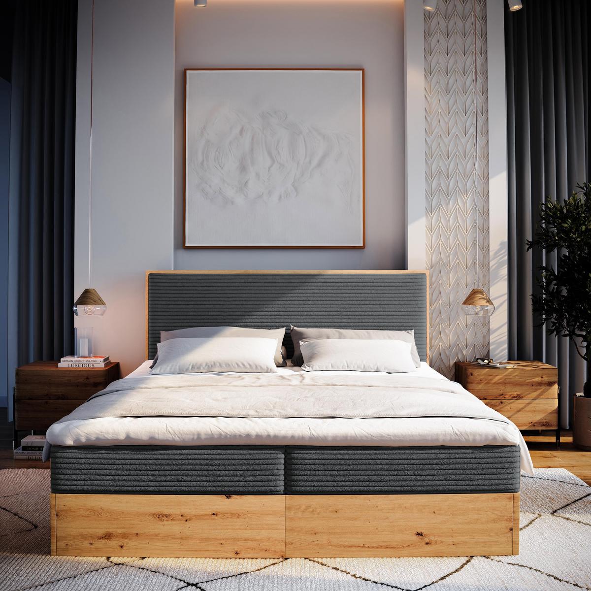 BOXBETT VERDON 180x200 cm mit Matratze und Topper - Graphitfarben - Graphitfarben, Holz (180/200cm) - MASSENO
