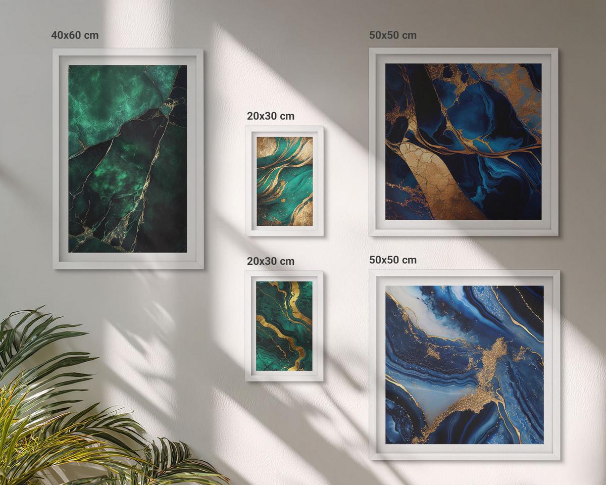 BILDER SET 5er Set - 50x50 cm & 20x30 cm & 40x60 cm Weißer Rahmen - Blumen, heller Hintergrund, Marmormuster - Weiß, Kunststoff (40/60cm) - TULUP