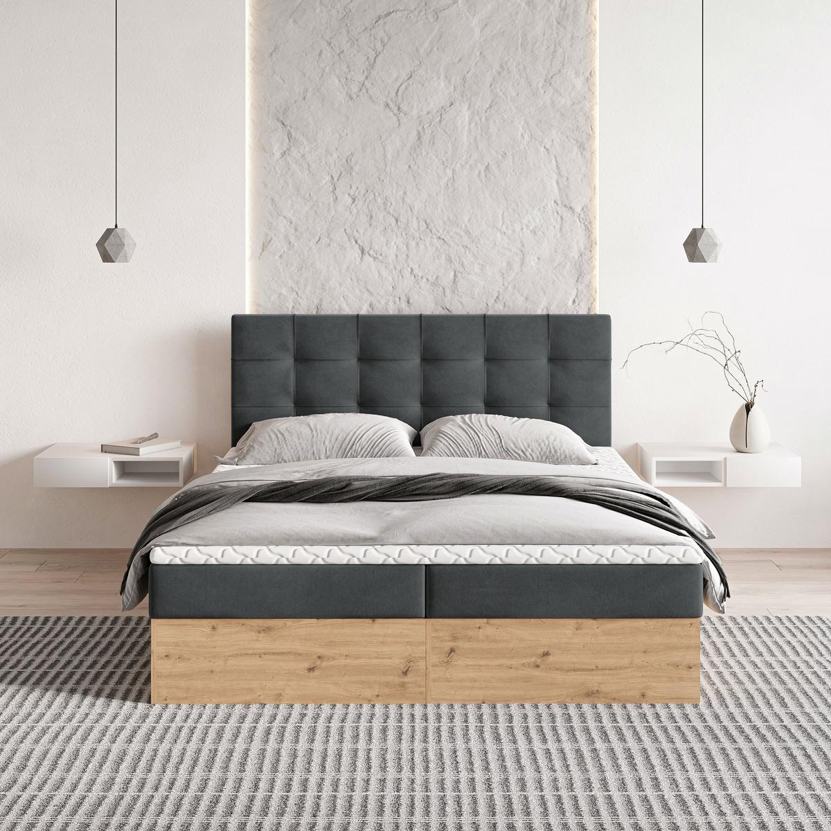 BOXBETT MOLVEN 160x200 cm mit Matratze und Topper - Graphitfarben - Graphitfarben, Holz (160/200cm) - MASSENO