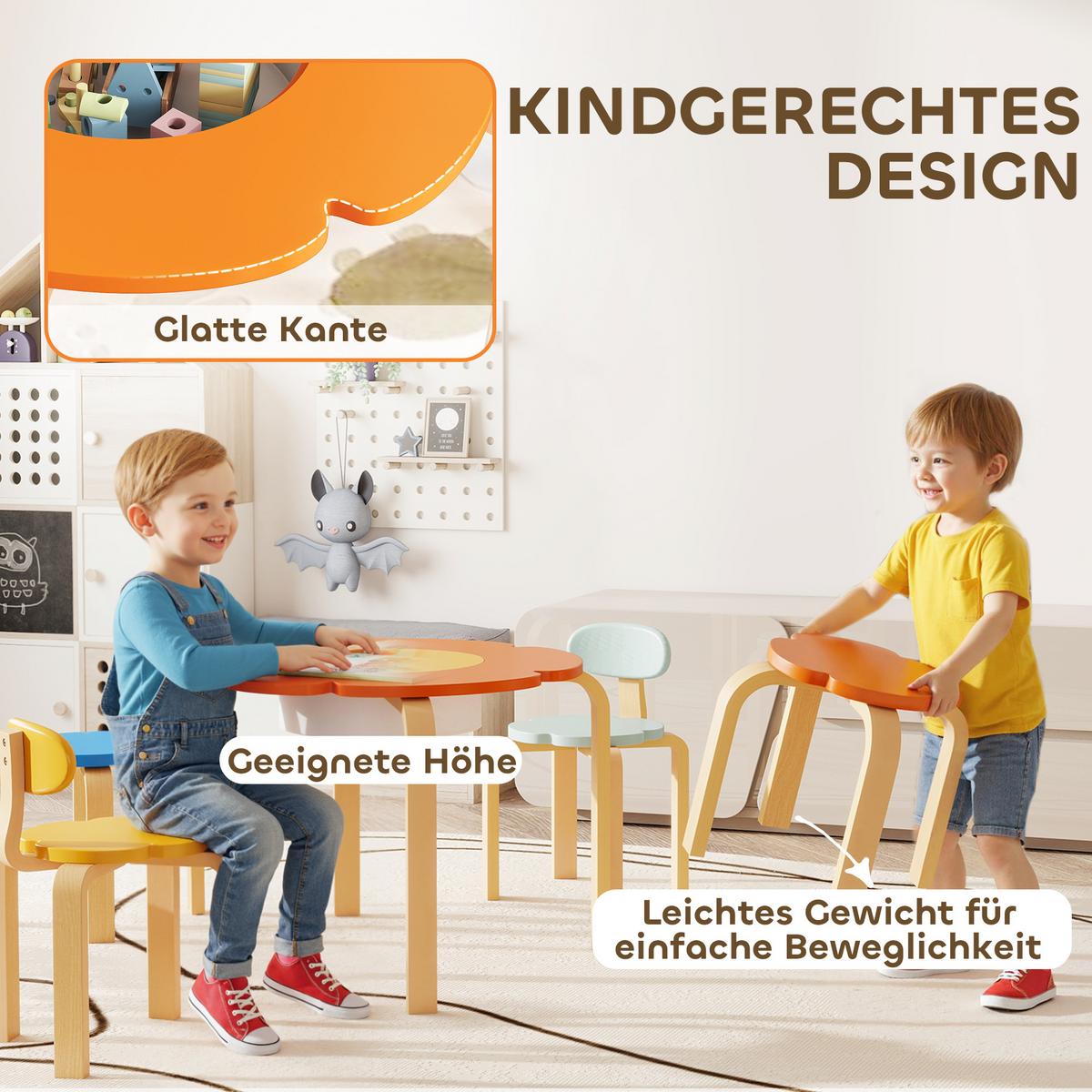 KINDERSITZGRUPPE 5er Set Pappelholz Polyester Mehrfarbig - Multicolor, Holz (69/45/69cm) - AIYAPLAY