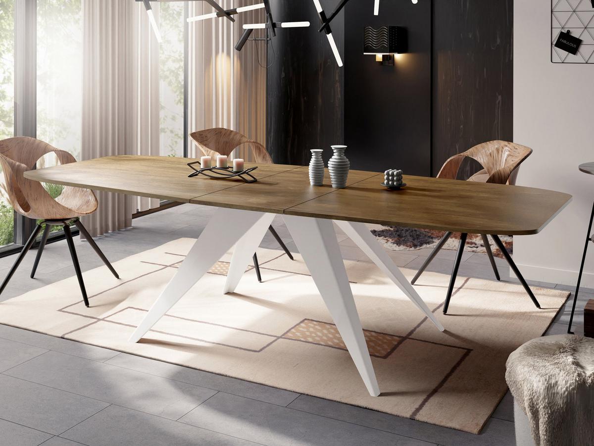 ESSTISCH Fatina rechteckig ausziehbar, Lefkas Eiche 180-218/90/76 cm - Alteiche/Weiß, Holzwerkstoff/Metall (90/220/76cm) - WFL GROUP