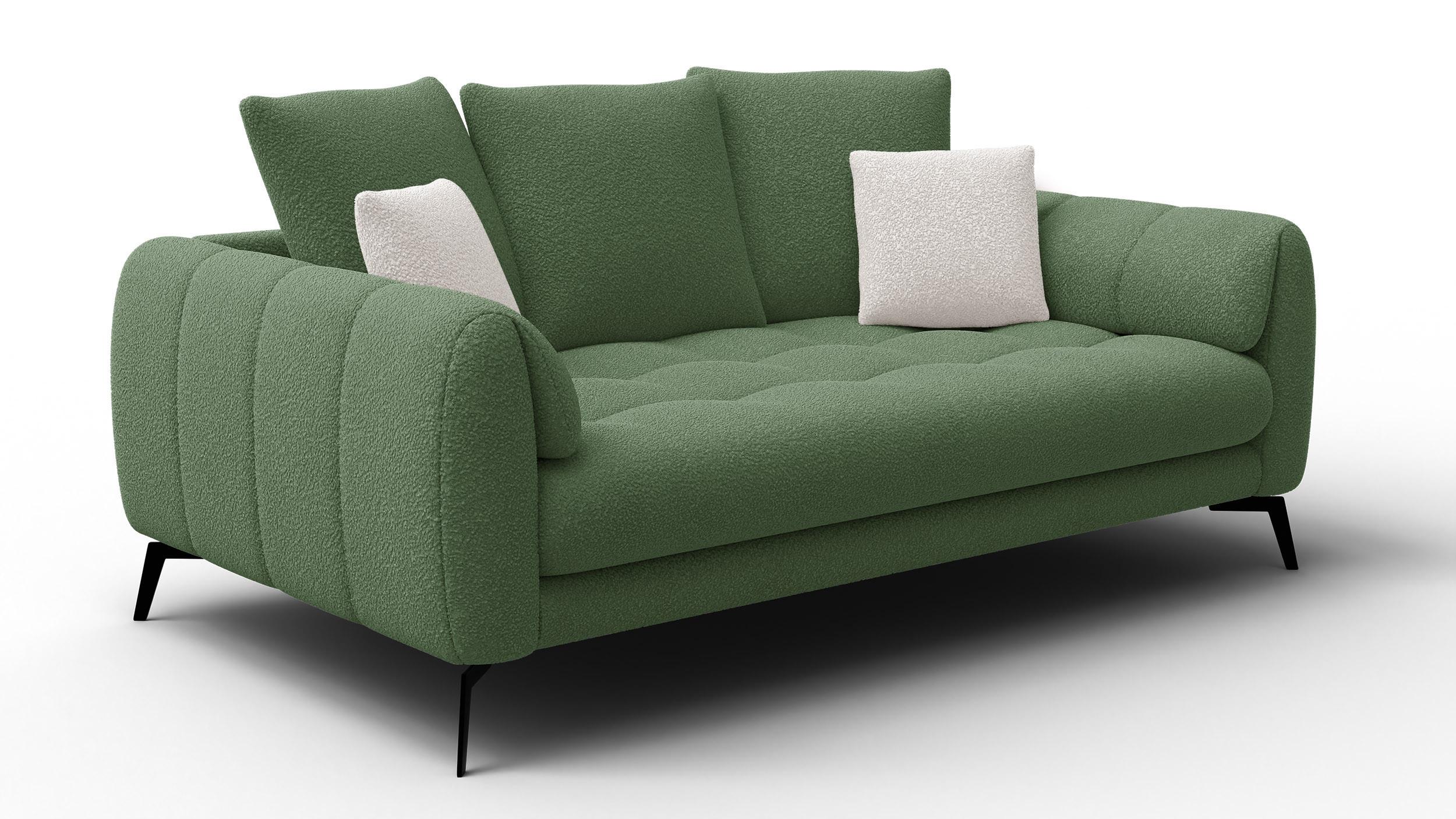 SOFA CALME 2,5-Sitzer, olive - Schwarz/Olivgrün, Holz/Textil (199/92/108cm) - Wozimo