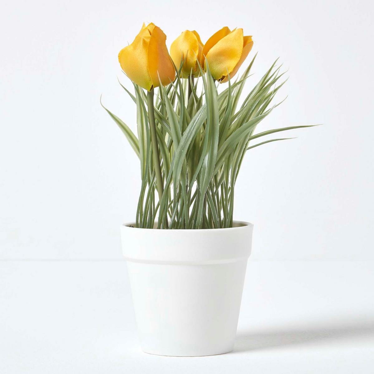 KUNSTBLUMEN Tulpen gelb im Blumentopf, 22 cm - Gelb, Kunststoff (22cm) - Homescapes