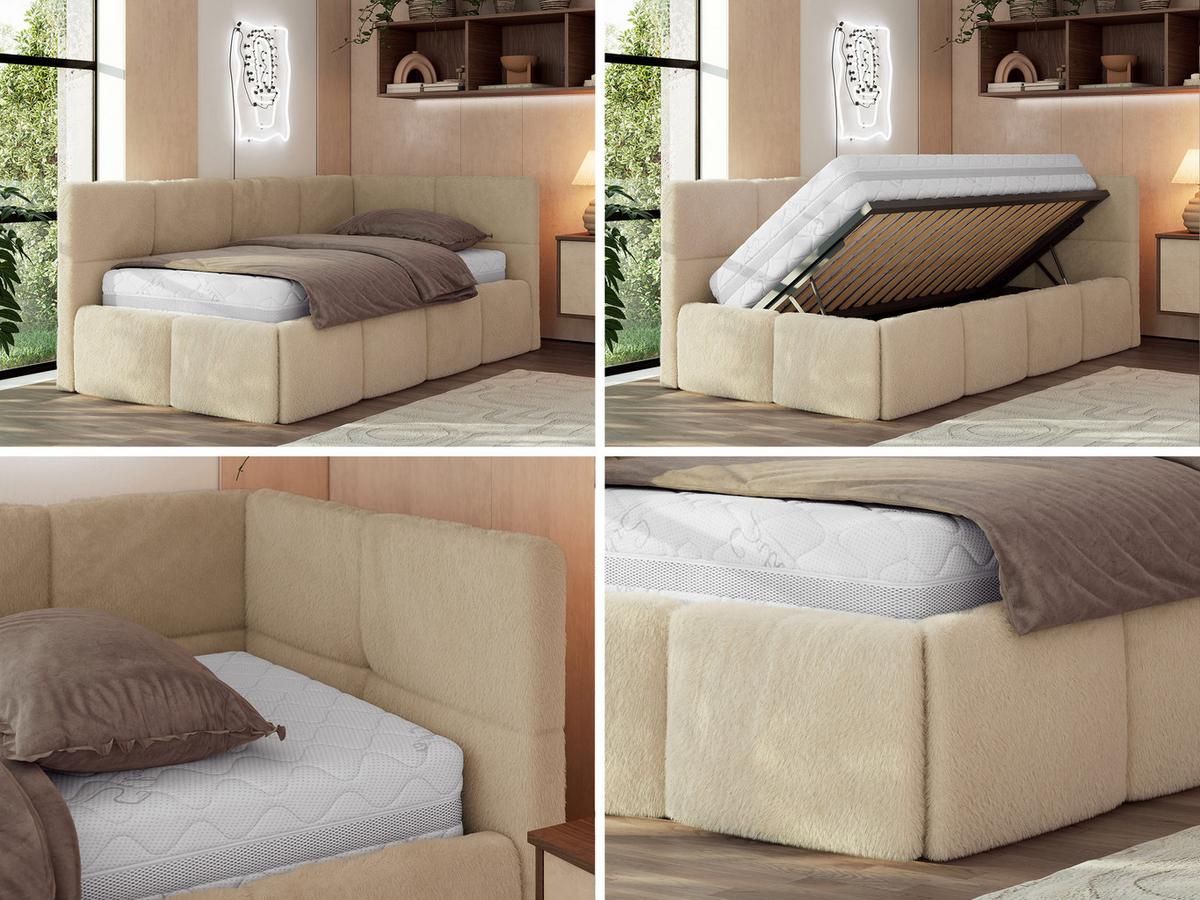 JUGENDBETT ARVO 90/200 - Beige Plüsch - Multipocket-Matratze - Rechts Seite - Beige, Textil (90/200cm) - MKS