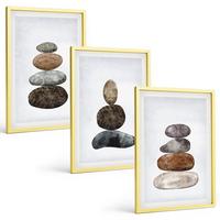 BILDER SET 3er Set - 40x60 cm Goldrahmen - Minimalistische Boho-Steine - Goldfarben, Kunststoff (40/60cm) - TULUP
