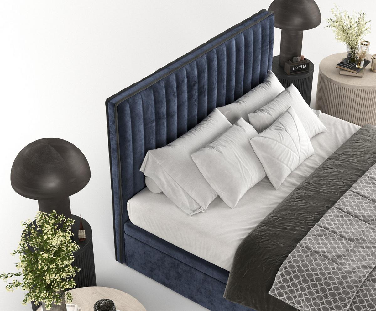 POLSTERBETT Keva mit Stauraum 120/200 cm Marineblau im Lotta Stoff - Schwarz/Dunkelblau, Holz/Holzwerkstoff (120/200cm) - AltaBeds