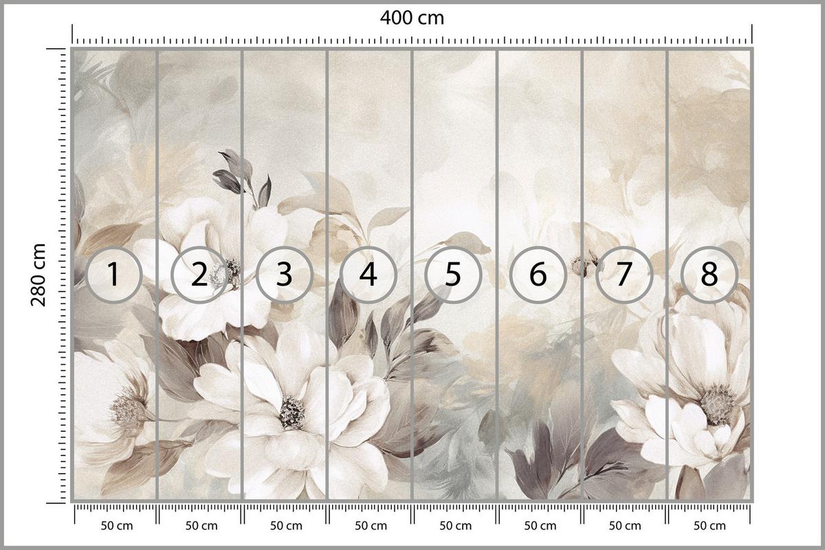 FOTOTAPETE für Schlafzimmer Abstrakte Creme Blumen Aquarell 400x280 - Beige/Braun, Papier (400/280cm) - Muralo
