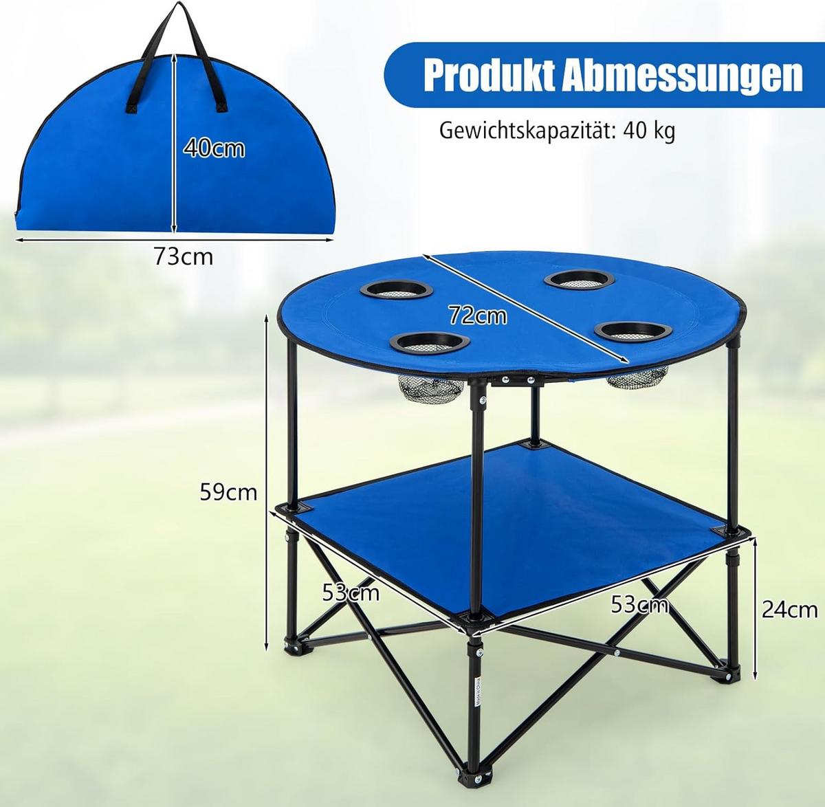 CAMPINGTISCH Blau - Blau, Textil (72/72/59cm) - COSTWAY