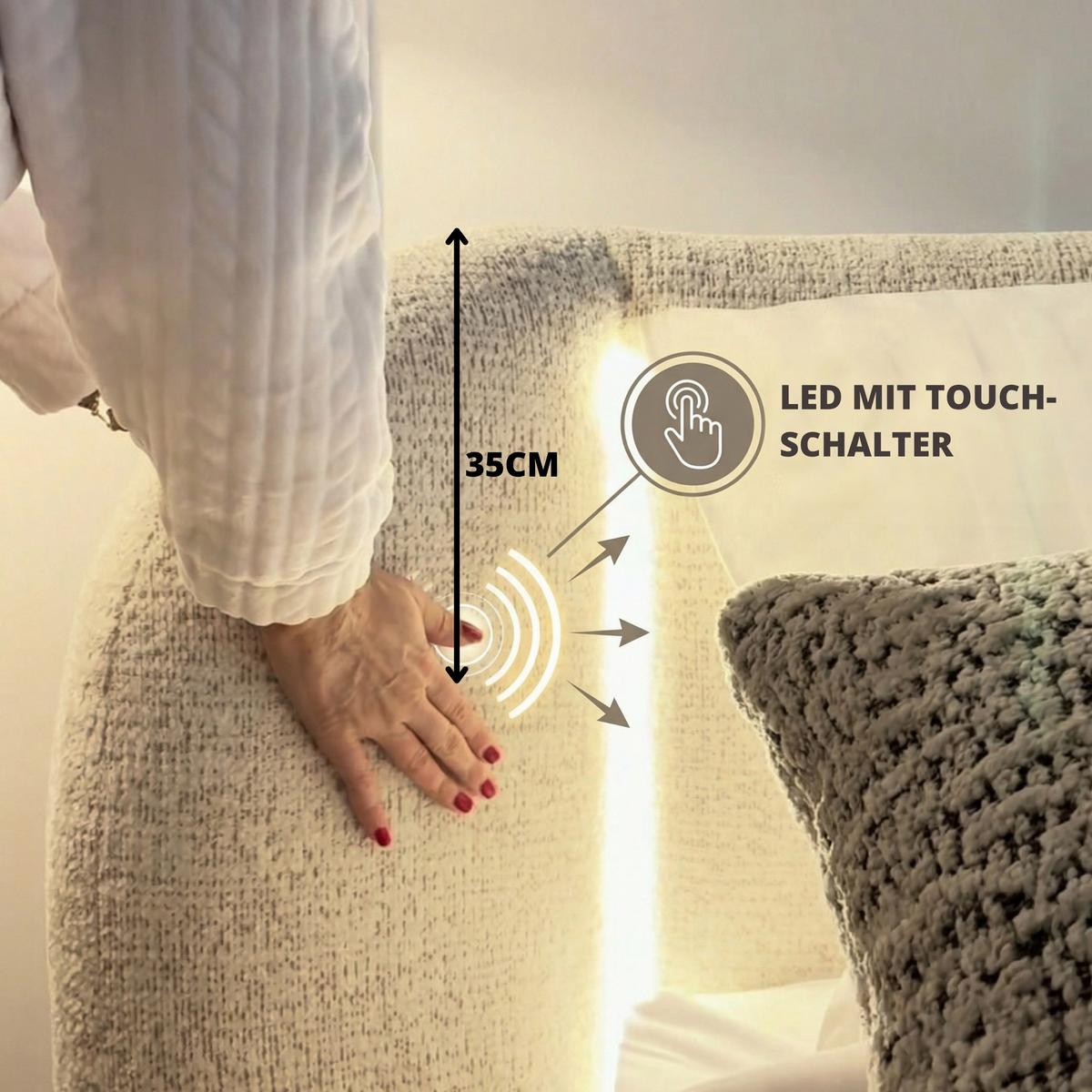 POLSTERBETT Corfu mit LED-Beleuchtung, mit Bettkasten, rundliche Formen, 140x200, Grün - Grün, Textil/Metall (140/200cm) - Beautysofa