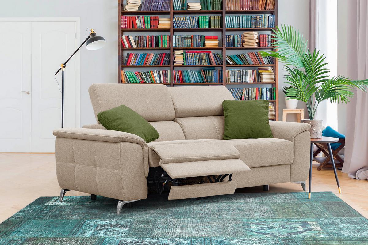 SOFA PLAUEN 3-Sitzer mit 2 Relaxfunktionen, beige - Beige/Silberfarben, Holzwerkstoff/Textil (214/83/105cm) - Wozimo