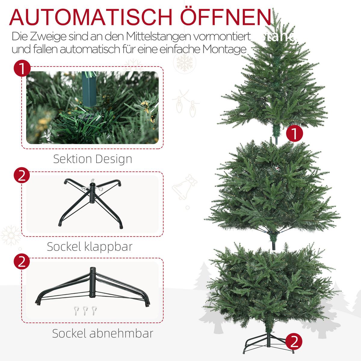 180 cm Weihnachtsbaum Künstlich Naturgetreu Dichte Zweige für Weihnachtsfest - Grün, Kunststoff (180cm) - HOMCOM