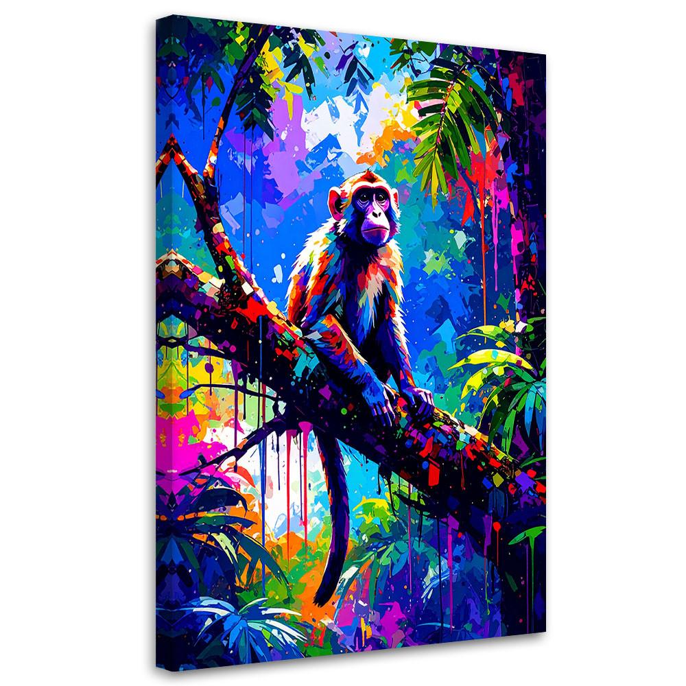 LEINWANDBILD Affe auf einem Ast Bunte Dschungel 40x60cm - Multicolor, Textil (40/60cm) - Feeby