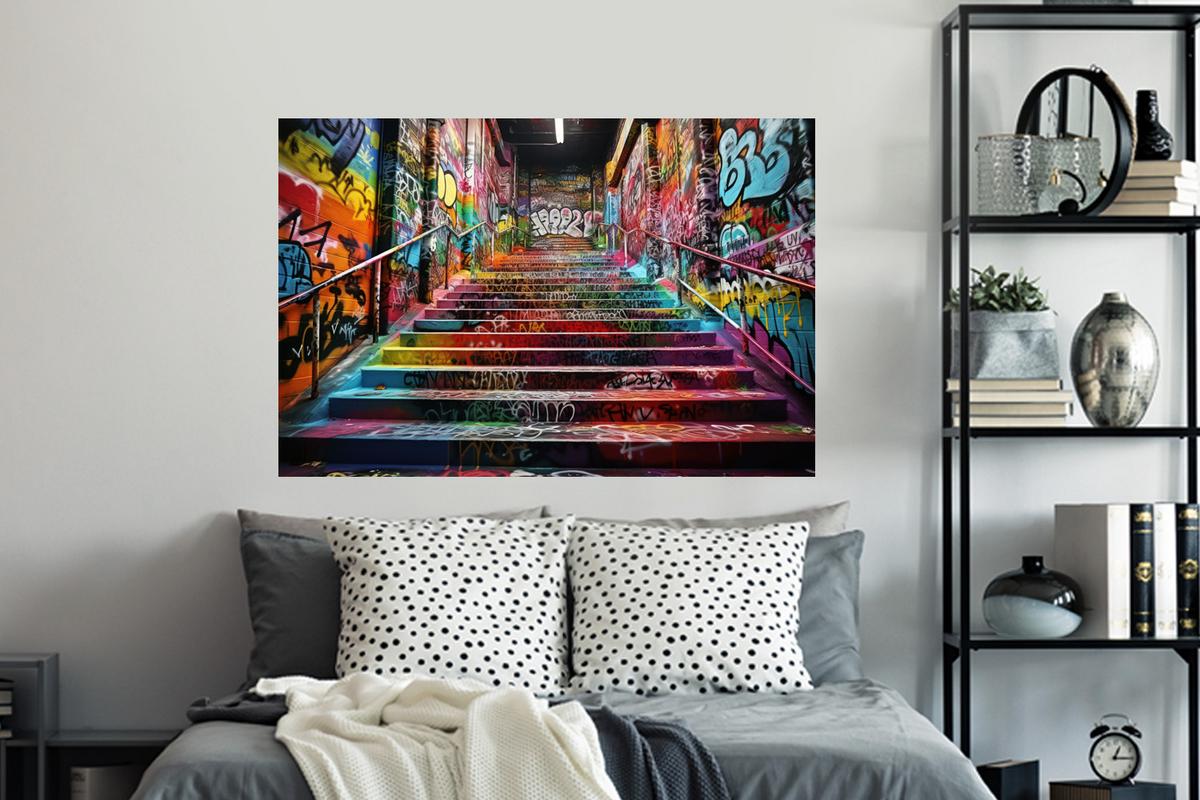 WANDTATTOO Treppe - Graffiti - Farben - Kunst Wandsticker 120x80 cm - Multicolor, Kunststoff (120/80/0.1cm) - MuchoWow