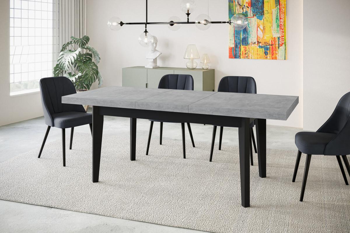 RECHTECKIGER Esszimmertisch SKANDI, ausziehbarer Tisch, Größe: 200-300X100X78 cm, Wohnzimmertisch Farbe: ATELIER, mit Holzbeinen in Farbe Schwarz - Schwarz/Grau, Holzwerkstoff (200/100/78cm) - Alpi-Möbel
