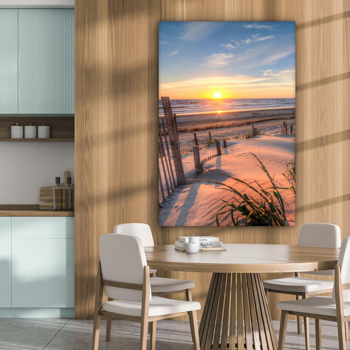 LEINWANDBILD Strand - Meer - Düne - Sonnenuntergang - Landschaft Deko XXL 80x120 cm - Beige, Textil (80/120cm) - MuchoWow