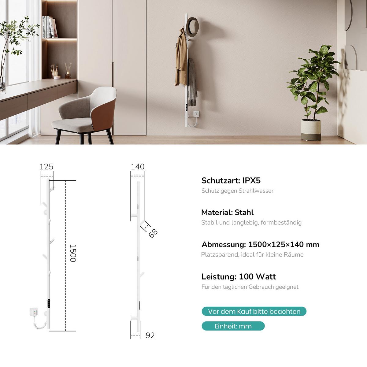 HANDTUCHHEIZKÖRPER Baumheizkörper WLAN Weiß 150 cm - Weiß, Metall (12.5/150/14cm) - EMKE