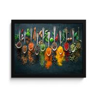 POSTER MIT RAHMENGERAHMTES BILD Kräuter - Gewürze - Löffel 40x30 cm - Currygelb, Papier (40/30cm) - MuchoWow