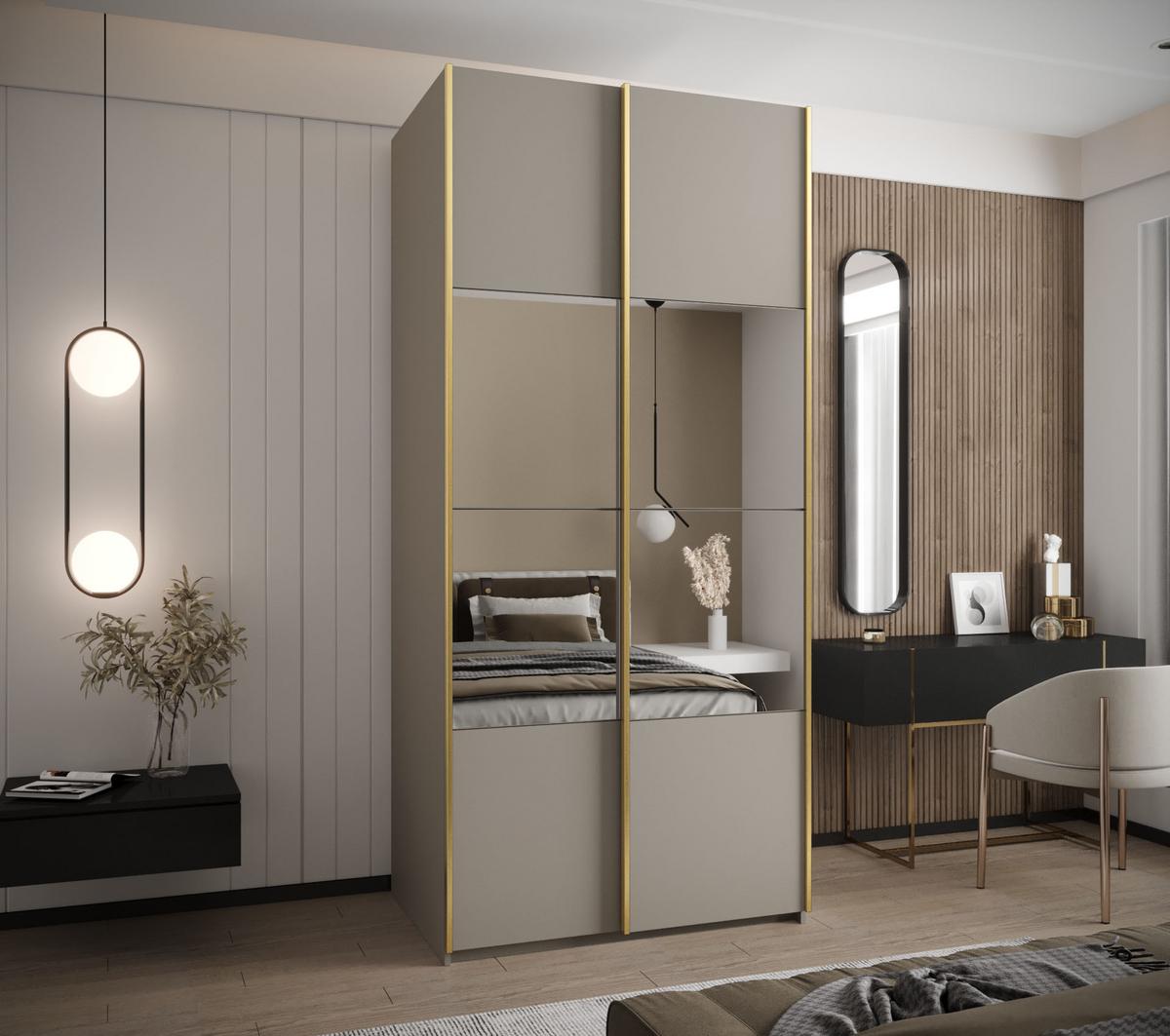SCHWEBETÜRENSCHRANK 245,5/110/64 2-türig - Kaschmir/Goldfarben, Holz/Metall (110/245/64cm) - Abiks Möbel