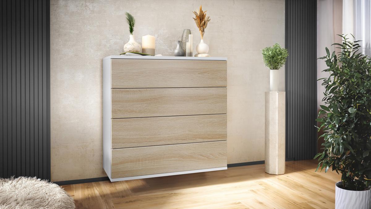 KOMMODE Pavos Eiche sägerau - Hellbraun, Holzwerkstoff (76/76/35cm) - Vladon