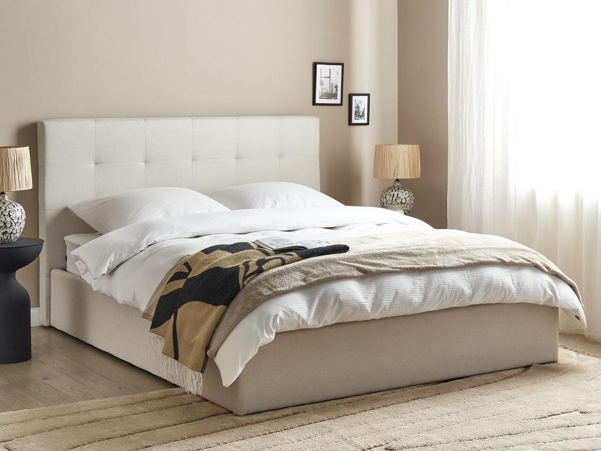 BETT mit Stauraum 160/200 cm Stoff Beige Lorient - Beige, Textil (160/200cm) - Beliani