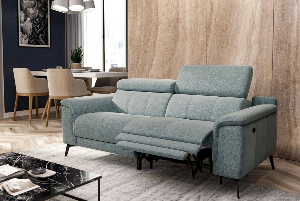 RELAXSOFA FIERO 3-Sitzer mit 1 Relaxfunktion, mintgrün - Schwarz/Mintgrün, Holzwerkstoff/Textil (212/82/103cm) - Wozimo